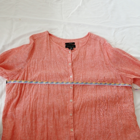 Tahari Plus Size 100% Linen Button Up Tunic Coastal Lagenlook Orange Peach 2X - Picture 12 of 15